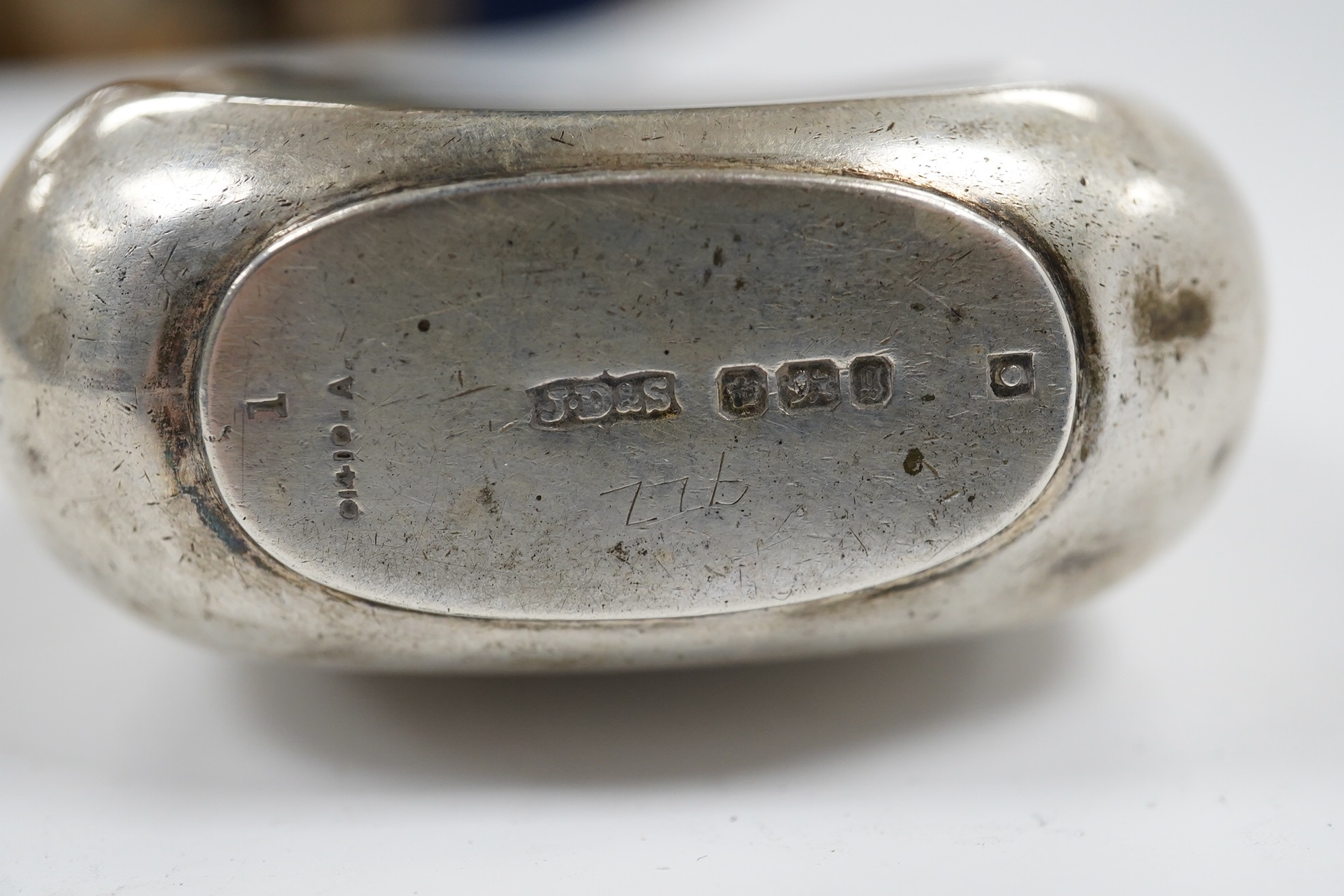 A late Victorian silver hip flask, by James Dixon & Sons, Sheffield, 13.3cm, 5.3oz. Condition - poor